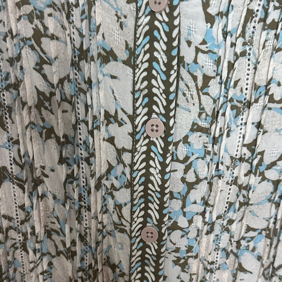 Democracy Cream, Olive & Blue Floral Button Down Shirt size L - Picture 3 of 6